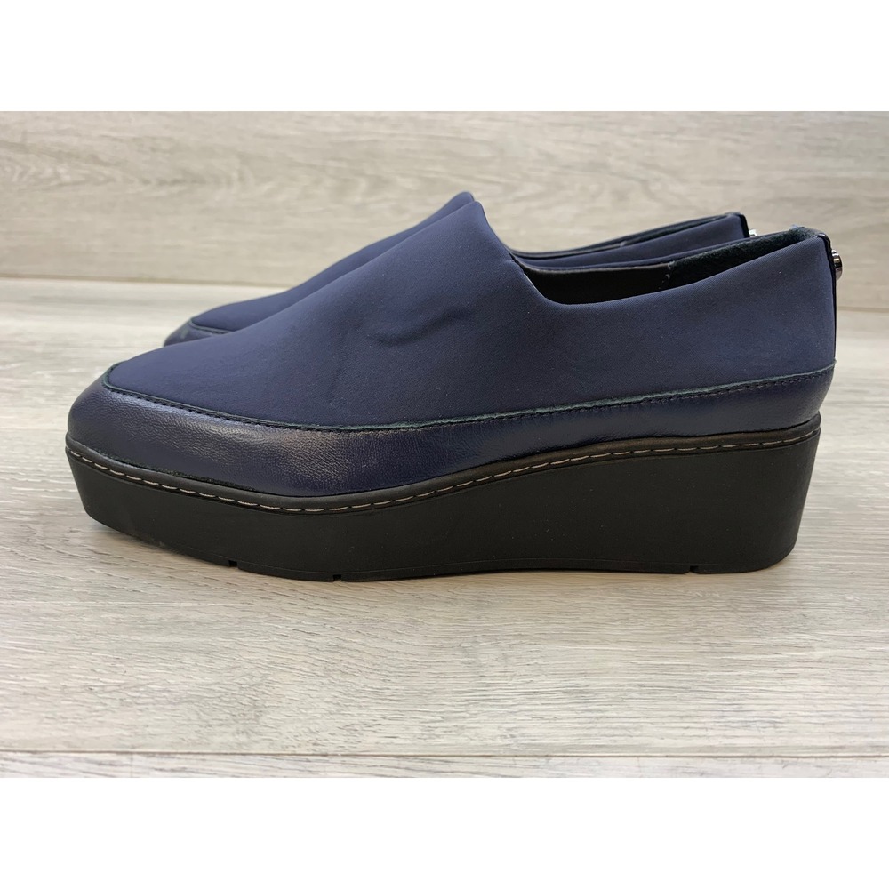 Donald Pliner Navy Blue Stretch Platform Loafers Wedge Shoes Women's 6 Shoes